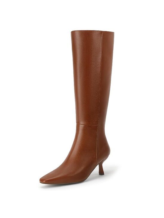 IDIFU Shoes - IDIFU Size 6 Boots Knee High Brown Side Zipper PU Upper Square Toe Kitten Heel
